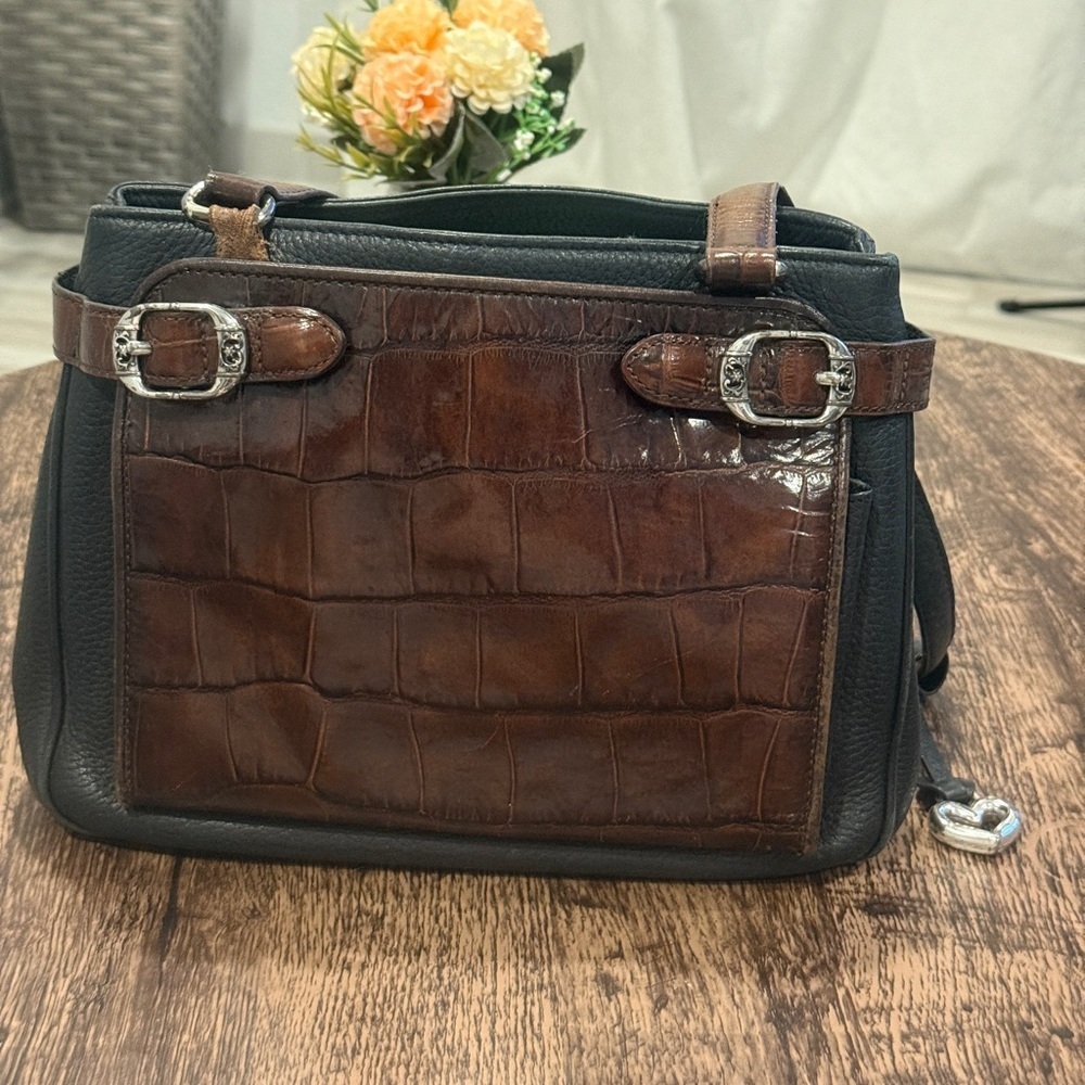 Brighton Brown and Black‎ Shoulder Bag with Embossed Leather